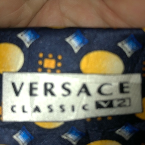 Versace Gold and Blue Silk Accessory Tie - Picture 3 of 9
